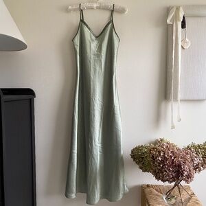 Silky green slip dress
